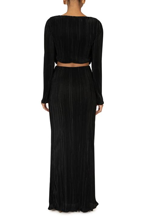 Jluxlabel Haidyn Pleated Long Sleeve Crop Top And Maxi Skirt Set Nordstrom