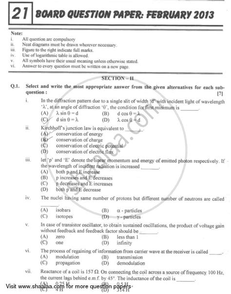 Physics Hsc Science General Th Standard Board Exam