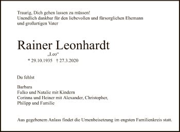 Traueranzeigen Von Rainer Leonhardt Trauer Gea De