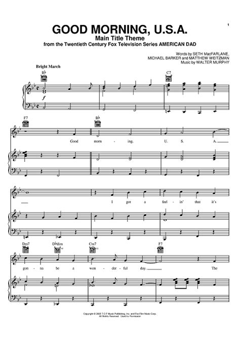 American Dad - Main Title Theme (Good Morning U.S.A.)" Sheet Music by Michael Barker for Piano ...