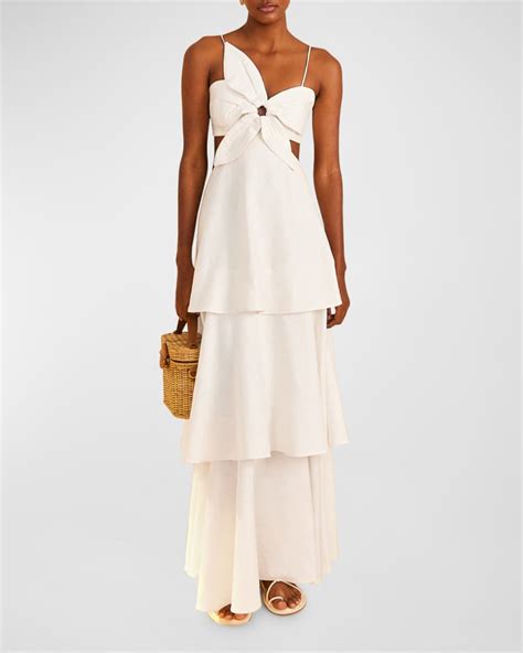 Farm Rio Off White Linen Blend Flower Maxi Dress Neiman Marcus