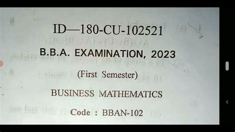 Business Mathematics Question Paper Bba 1st Semester Gurugram