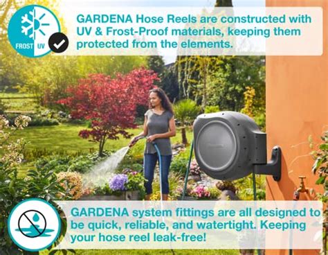 Gardena 8055 100 Foot Wall Mounted Retractable Reel With Hose Guide Automatic Retraction For