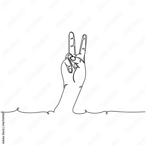 Vector Continuous One Single Line Drawing Icon Of Hand Showing Victory