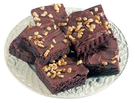 Chocolate Frosted Brownies with Walnut topping - Prepared Food Photos, Inc.