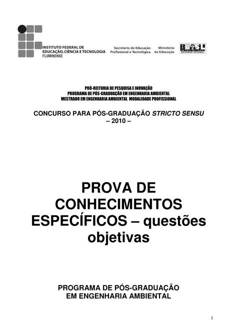 PDF PROVA DE CONHECIMENTOS ESPECÍFICOS questões portal1 iff edu br