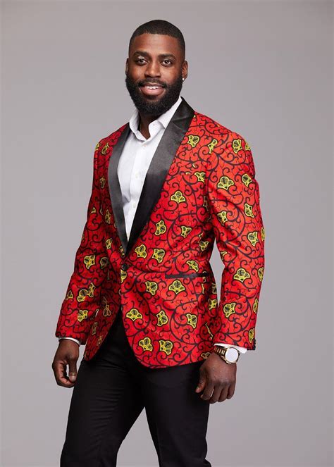 Rammy Men S African Print Blazer Red Gold African Men Fashion