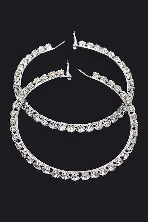 Ame Silver Hoop Rhinestone Earrings Hoop Earrings