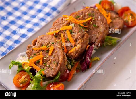 Baked Meat And Spinach Pie Stock Photo Alamy