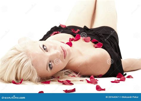 Blonde Woman Lying In Rose Petals Stock Image Image Of Isolated