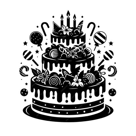 Birthday Cake Vector Illustration Black Color Silhouette Isolated White