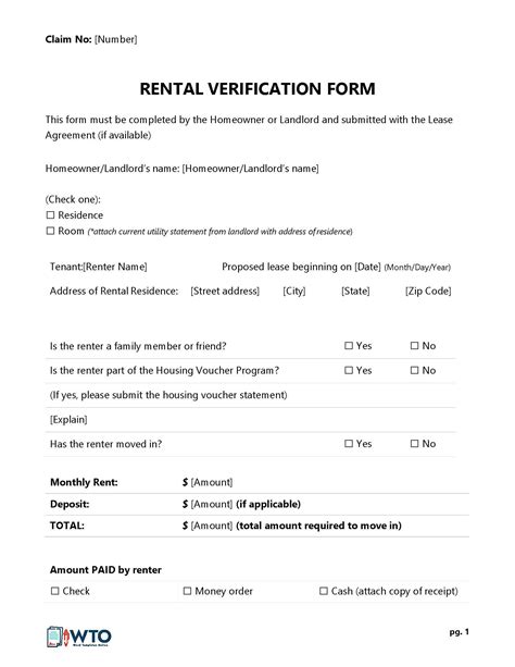 Free Rental Verification Forms For Landlord