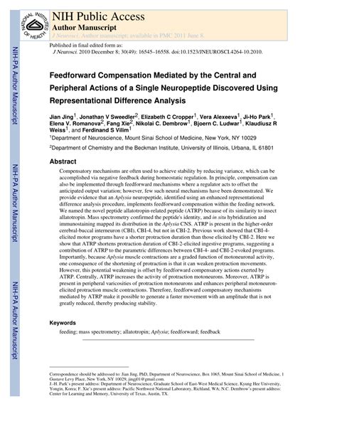 Pdf Feedforward Compensation Mediated By The Central And Peripheral