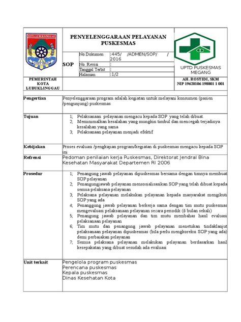 Sop Penyelenggaraan Pelayanan Puskesmas Pdf