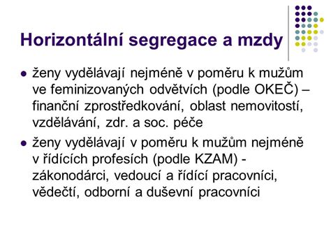 Genderov Aspekty Na Trhu Pr Ce Genderov Segregace Na Trhu Pr Ce T Den