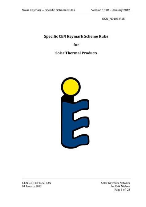 Pdf Specific Cen Keymark Scheme Rules For Solar Thermal Pdf