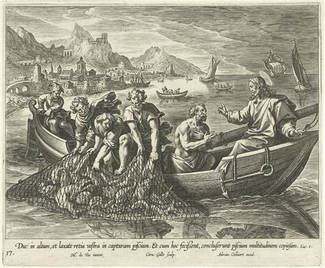 Miraculous Fishing Cornelis Galle I Adriaen Collaert Drawing By