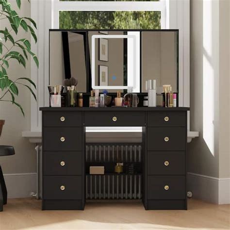 Reviews For Fufu Gaga Black Modern Makeup Vanity Desk Drawers Wood