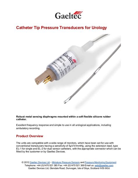 Catheter Tip Pressure Transducers For Urology