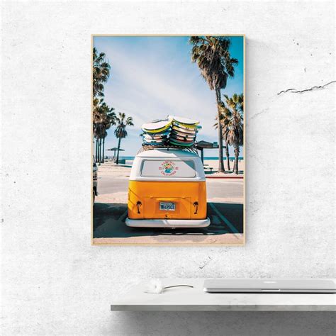 Vw Bus Art Print Retro Poster Beach Print California Wall Etsy