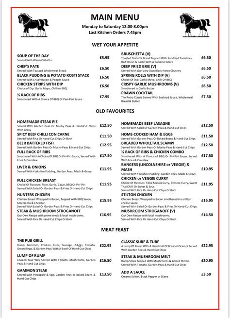 Menu at Black Horse Inn pub & bar, Gainsborough