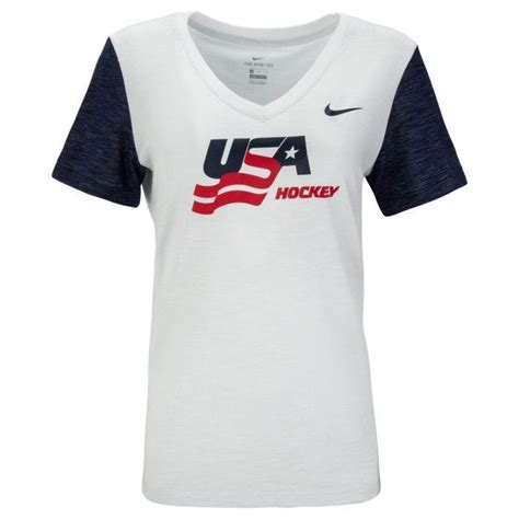 Nike USA Hockey Dri-Fit Cotton Slub V-Neck Women's Short Sleeve Tee Shirt