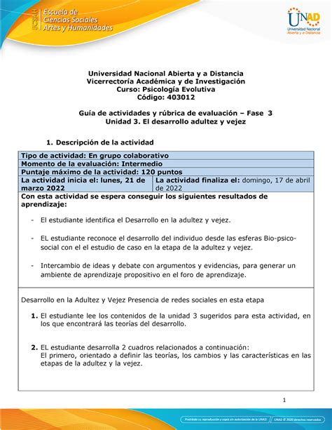 Guía Unidad 3 Fase 3 El Desarrollo adultez y vejez Universidad