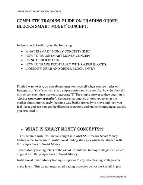 Pdf Order Block Smart Money Concepts Compress Complete Trading Guide