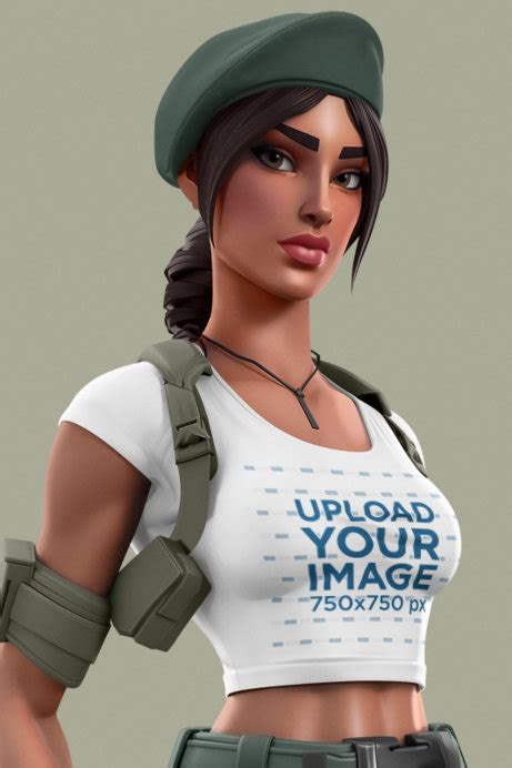 Placeit T Shirt Mockup Of A 3d Female Character Inspired By Fortnite In A Military Outfit