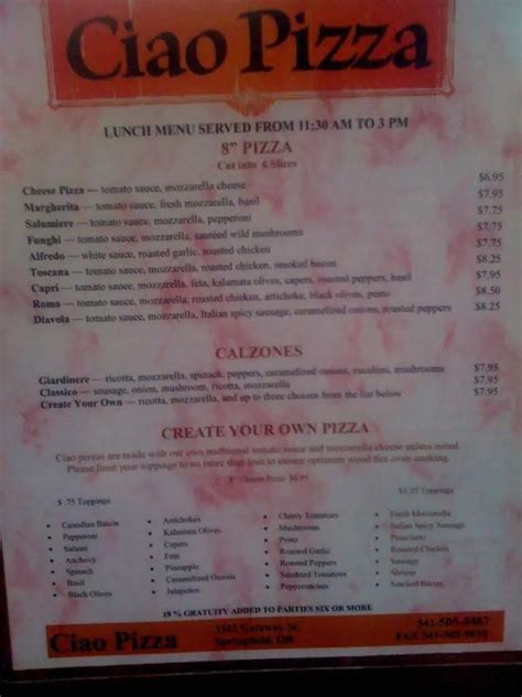 Ciao Pizza Menu, Menu for Ciao Pizza, Springfield, Eugene - Urbanspoon ...