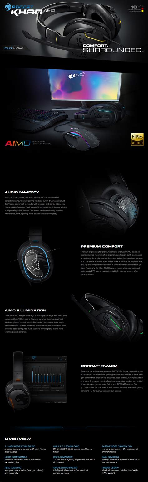 Buy Roccat Khan Aimo Rgb Gaming Headset Black Roc As Pc