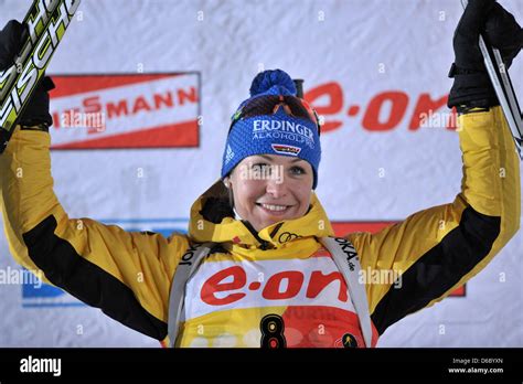 German Biathlete Magdalena Neuner From Wallgau Celebrates Her Victory