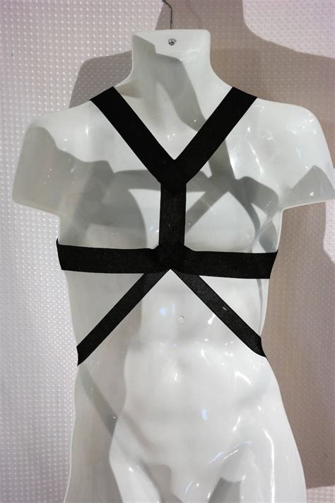 Men S Black Elastic Chest Harness Hilton With Built In Etsy