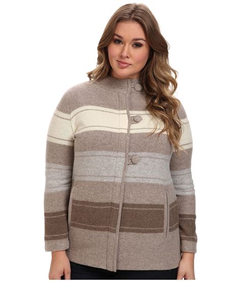 Pendleton Plus Size Alphine Stripe Boiled Wool Cardigan In Brown Fawn Heather Multi Lyst