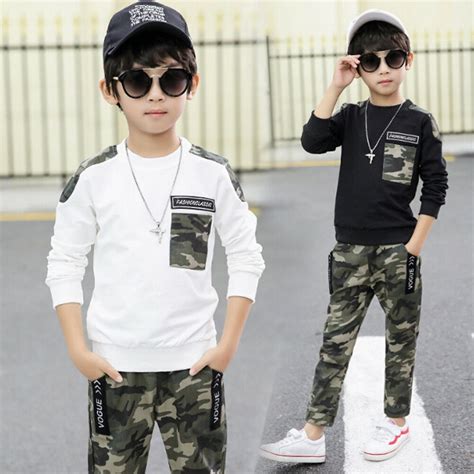 2PCS Cool boy Man's fashion camouflage suit Kids sweat suit tracksuit ...