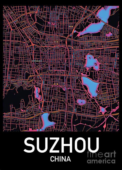 Suzhou City Map Digital Art by HELGE Art Gallery - Pixels