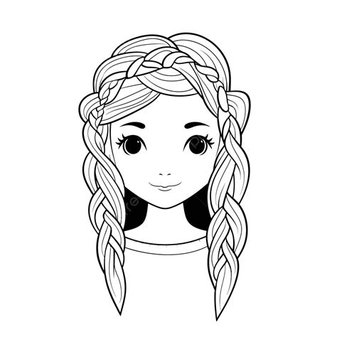 Girl In Braided Hair Coloring Page Outline Sketch Drawing Vector Hair