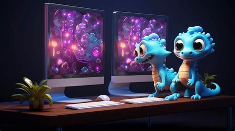 Premium Photo Two Cute Animated Dragons Sitting On A Desk With Dual