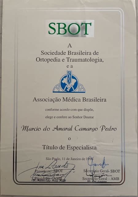 Certificados Cirurgião Ortopedista