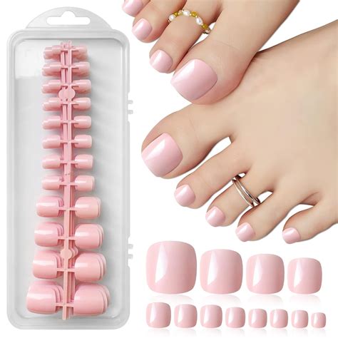 Loveourhome 240pc Colored Fake Toe Nails Full Cover Press On Toenails Glossy Short