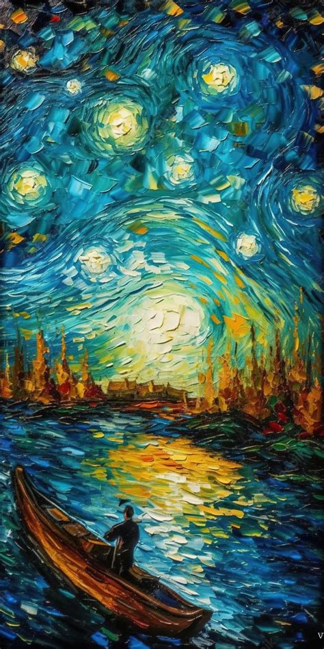 Premium Photo | A painting of a landscape with starry night van gogh style