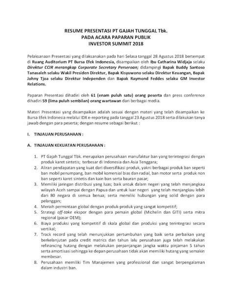 Pdf Resume Presentasi Pt Gajah Tunggal Tbk Pada Capex Yang