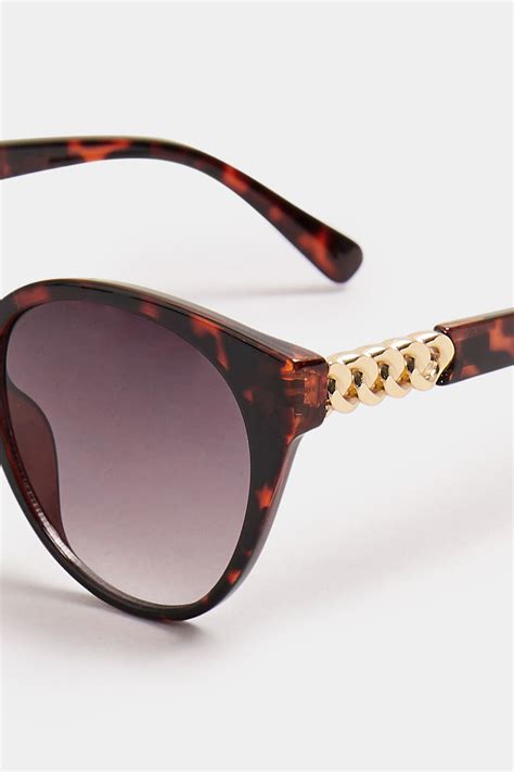 Brown Tortoiseshell Chain Arm Detail Sunglasses Yours Clothing