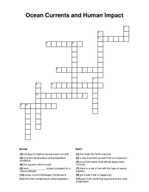 Ocean Currents And Human Impact Crossword Puzzle