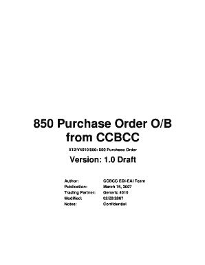 Fillable Online CCBCC OB 850 Purchase Orders 004010 Example Fax Email