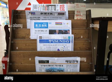 Geoje South Korea April Korean Newspapers On A Stand The