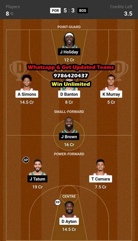 POR Vs BOS Dream11 Team Fantasy Prediction NBA