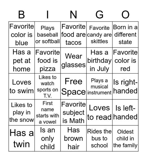 Get To Know Your Classmates Bingo Card