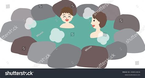 Father Son Entering Hot Spring Stock Vector Royalty Free