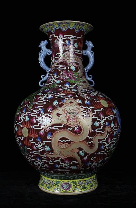 Sold Price A Large Size Famille Rose Nine Dragons Porcelain Vase